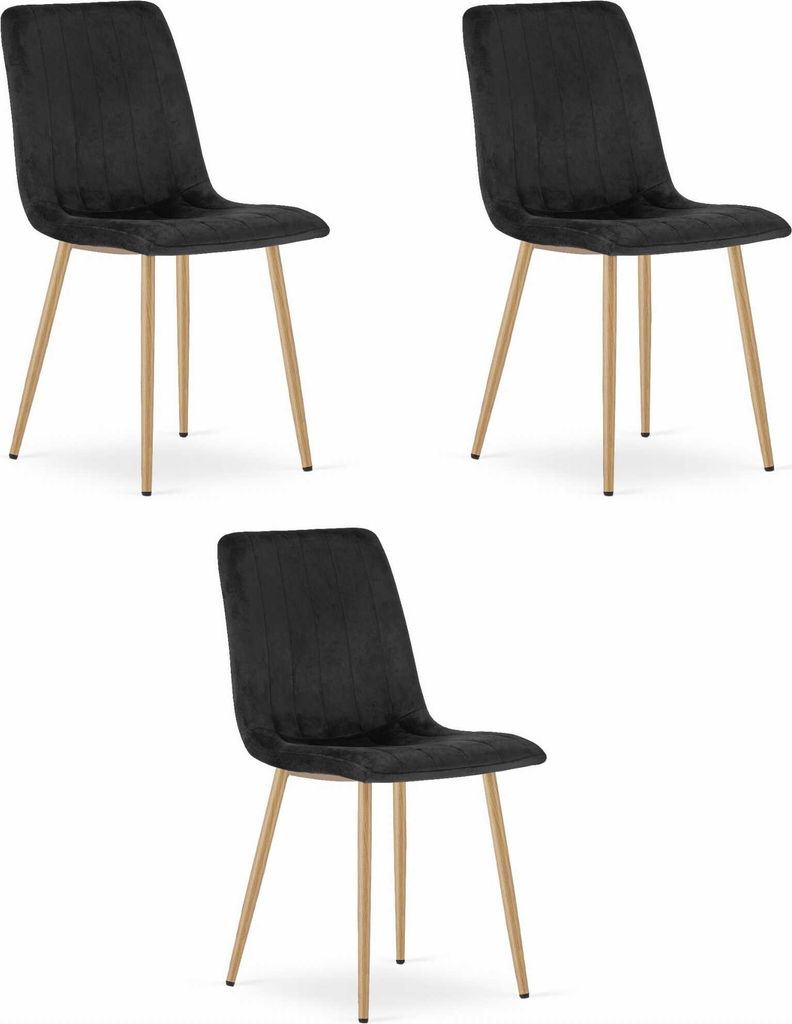 Stuhl Lava Aus Schwarzem Samt Mit Holzfarbenen Beinen (3Er - Set)