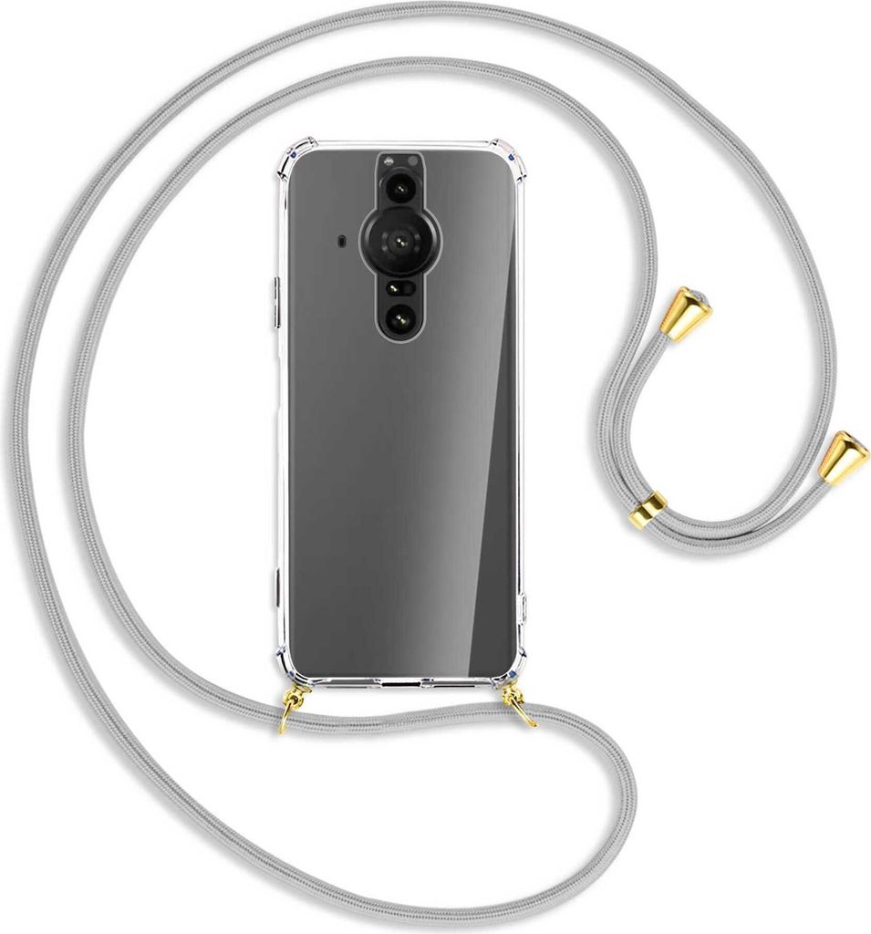 Handykette Backcover-Schutzhülle mit Band (Metall goldfarben) für Sony Xperia PRO-I - silbergrau