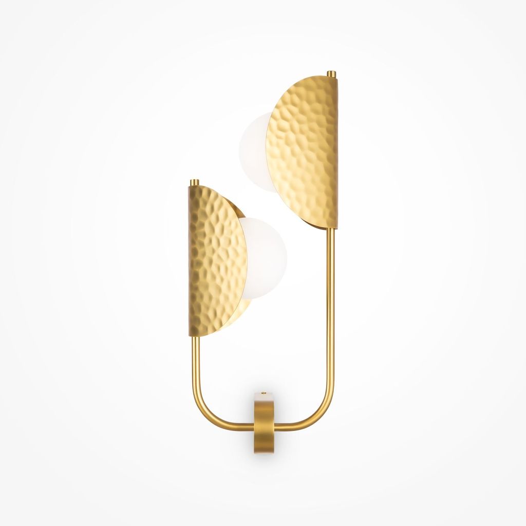 Wandlampe Glas Metall G9 H: 56,4 cm in Messing Weiß 2-flammig Modern Wandleuchte