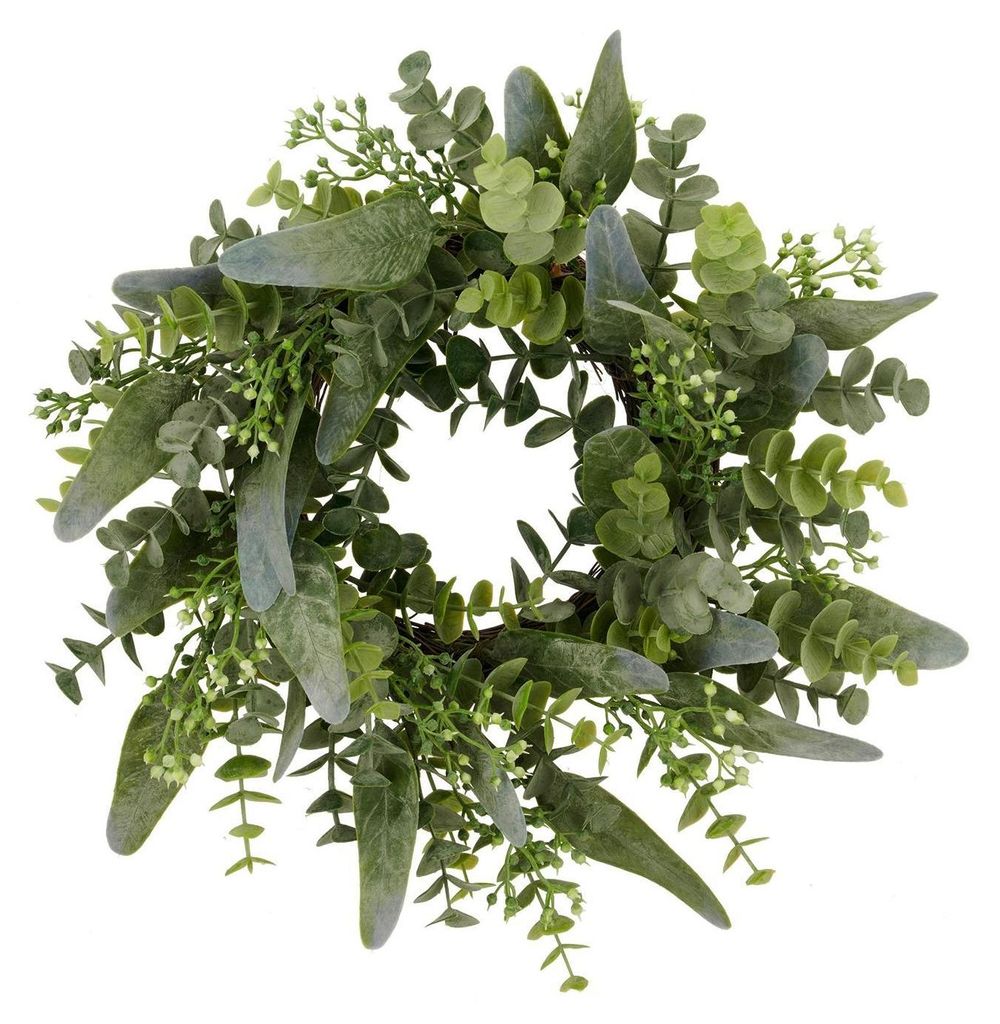 Künstlicher Eukalyptuskranz - Ø 30 cm - Grau - Grün - mit Blüten
