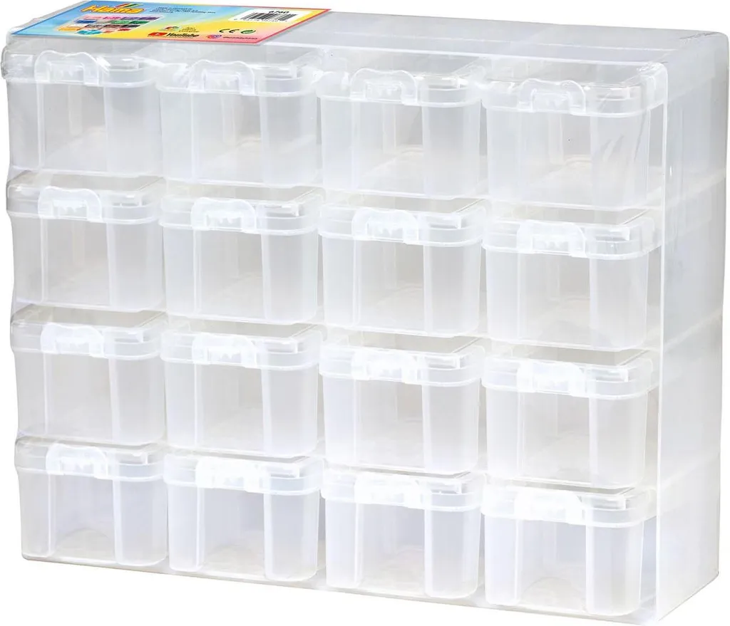 Organisateur de Perles à Repasser Hama : Coffret de 16 Boîtes de Tri