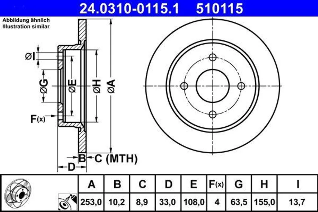 Disque de frein avant pour Ford Focus et Fiesta, remplacement OE ATE