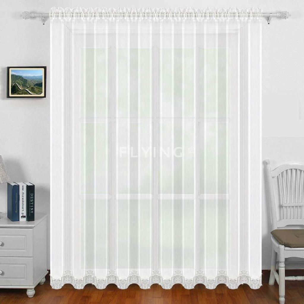 Balkongardine Lang Gardine aus Voile mit Kräuselband Gipüre Produktbild 