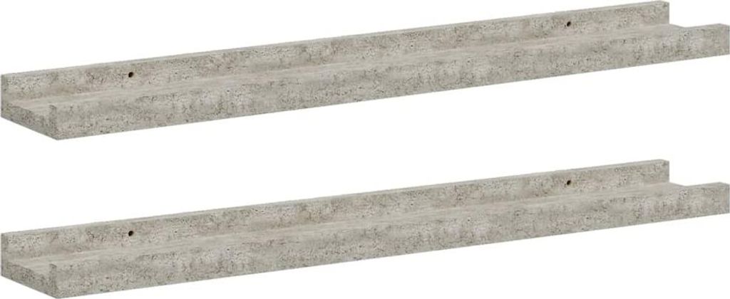 Two concrete gray shelves are shown against a white background.