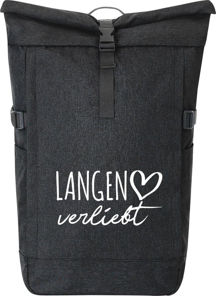 Huuraa Kurierrucksack Langen verliebt 30-44 Liter Black Melange Fairtrade Rolltop Rucksack Geschenkidee