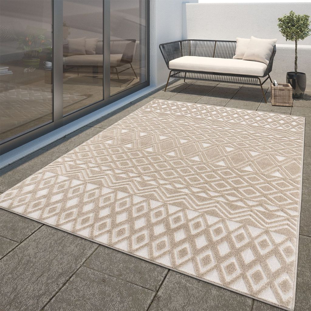 TT Home In-& Outdoor Teppich Wetterfest Balkon Teppich Küche Wohnzimmerteppich 3D Ethno Größe 60x100 cm