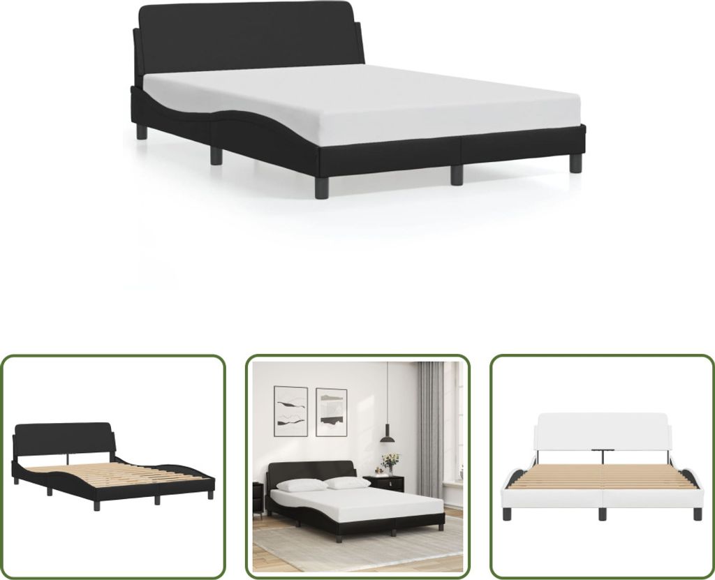 The Living Store Bettgestell mit Kopfteil Schwarz 140x190 cm Kunstleder
