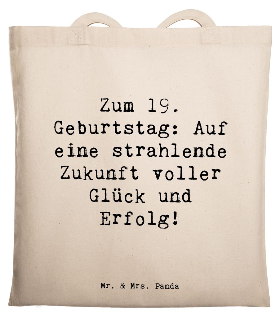 Mr. & Mrs. Panda tasche baumwolle Spruch 19. Geburtstag Zukunft - Transparent - Geschenk, Uni, Lebensjahrzehnt, Freude, Einkaufstüte, Happy Birthd...