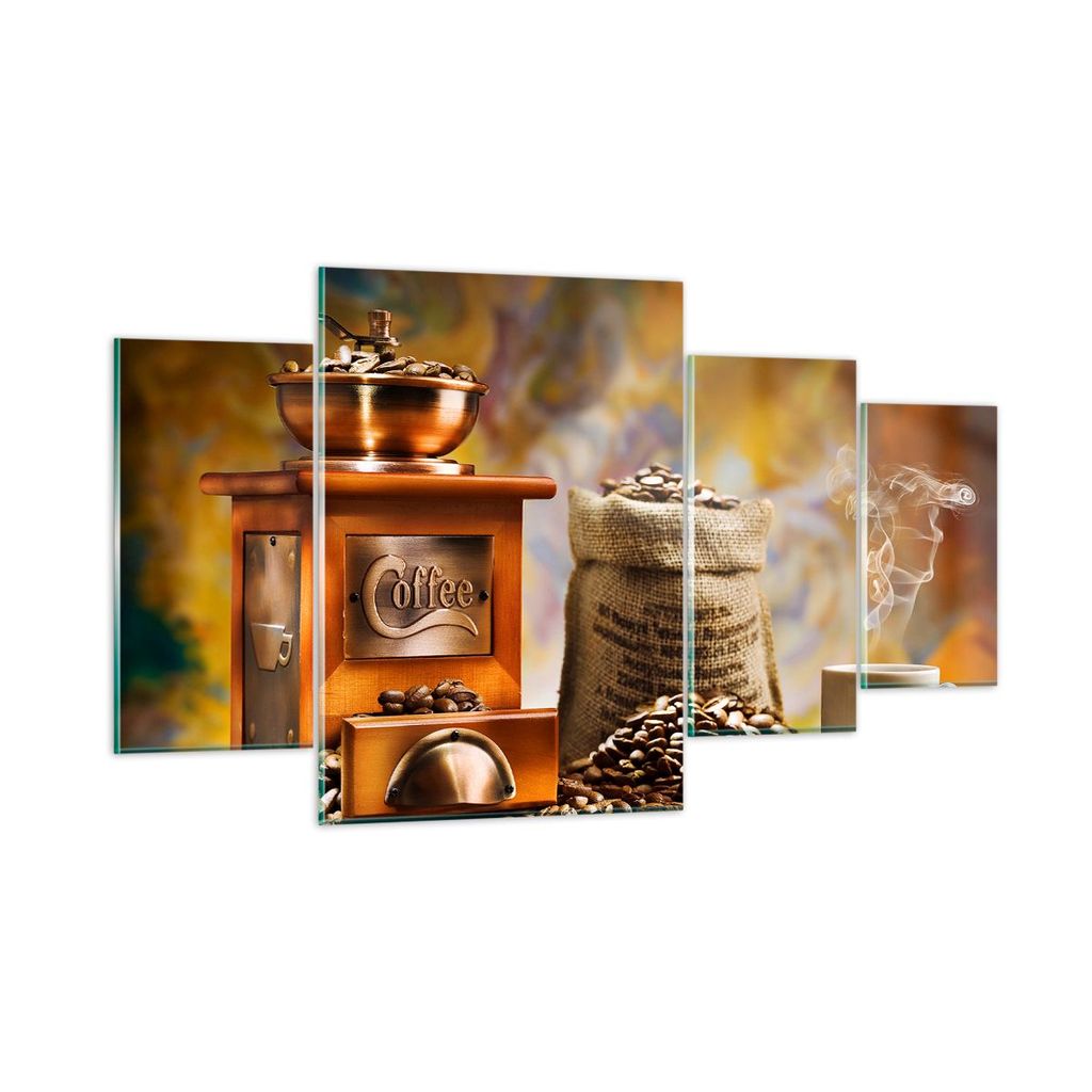 Bilder auf glas - Kaffee Körner Mühle Tasse - 160x90cm - Glasbilder - Wandbilder - Kunstdruck - zum Aufhängen bereit - Wanddekoration aus Glas -...