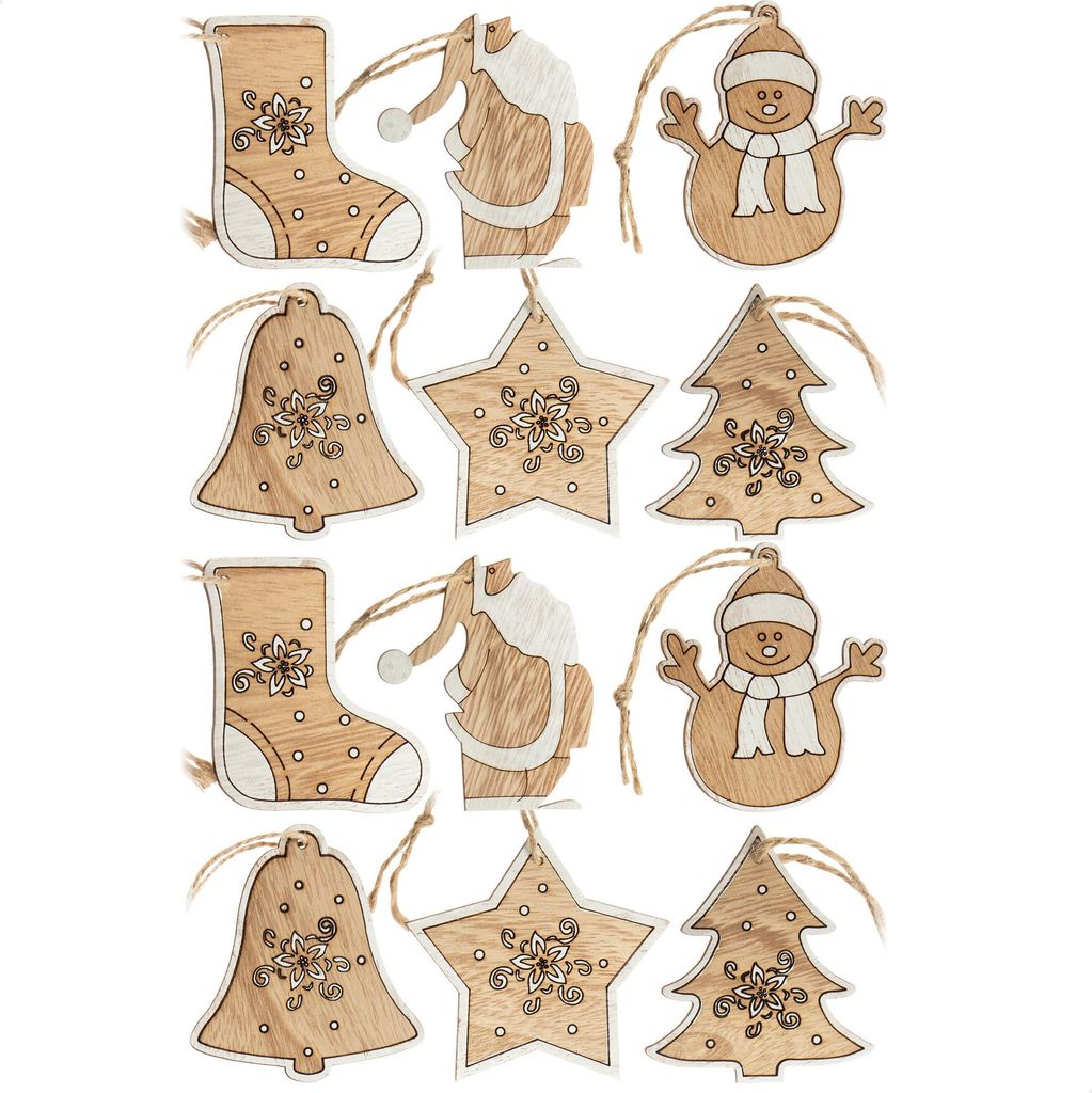 com-four 12x Tannenbaumschmuck Holz-Anhänger Set - Weihnachtsbaumschmuck zum Dekorieren - Christbaumschmuck in 6 weihnachtlichen Designs