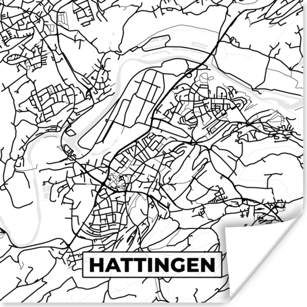 MuchoWow Poster Hattingen - Stadtplan - Karte 75x75 cm - Wand Dekoration