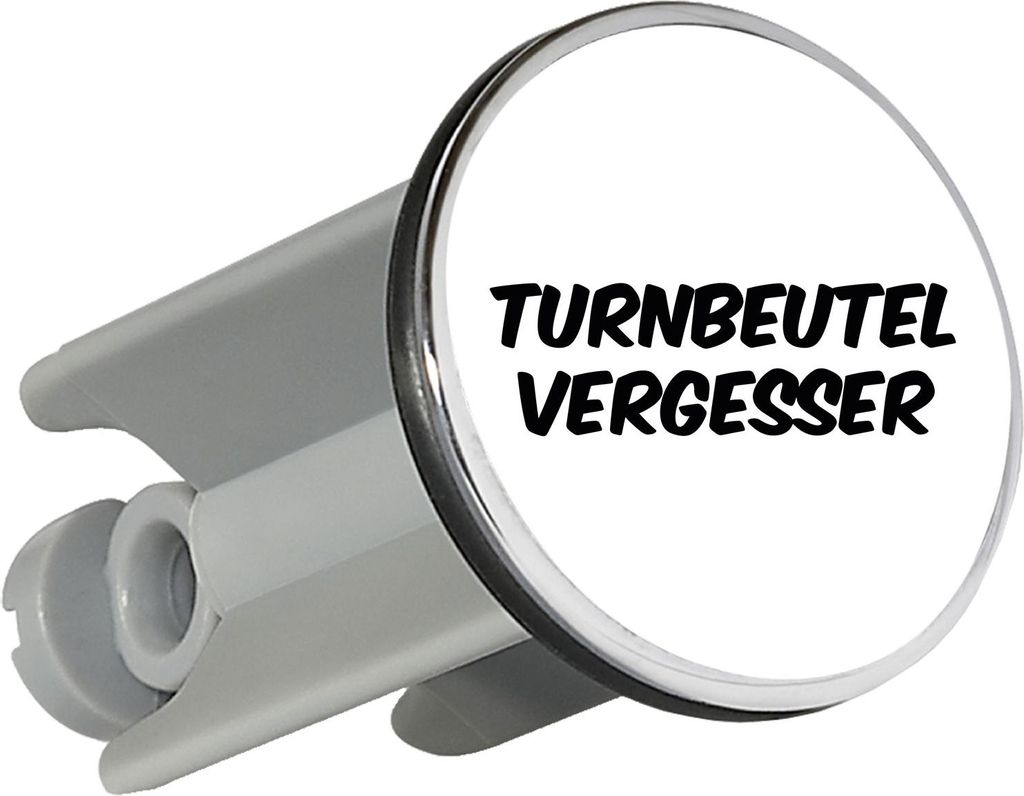 Huuraa Waschbeckenstöpsel Turnbeutelvergesser Schriftzug 4cm höhenverstellbar Abflussstopfen Geschenkidee