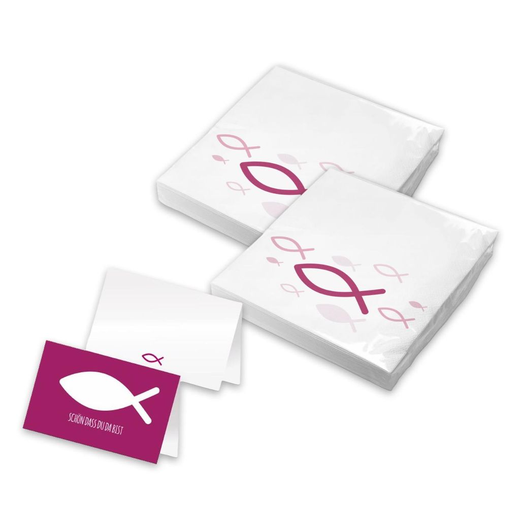 itenga 40x Servietten mit 48x Tischkarten Set - Fisch - Pink