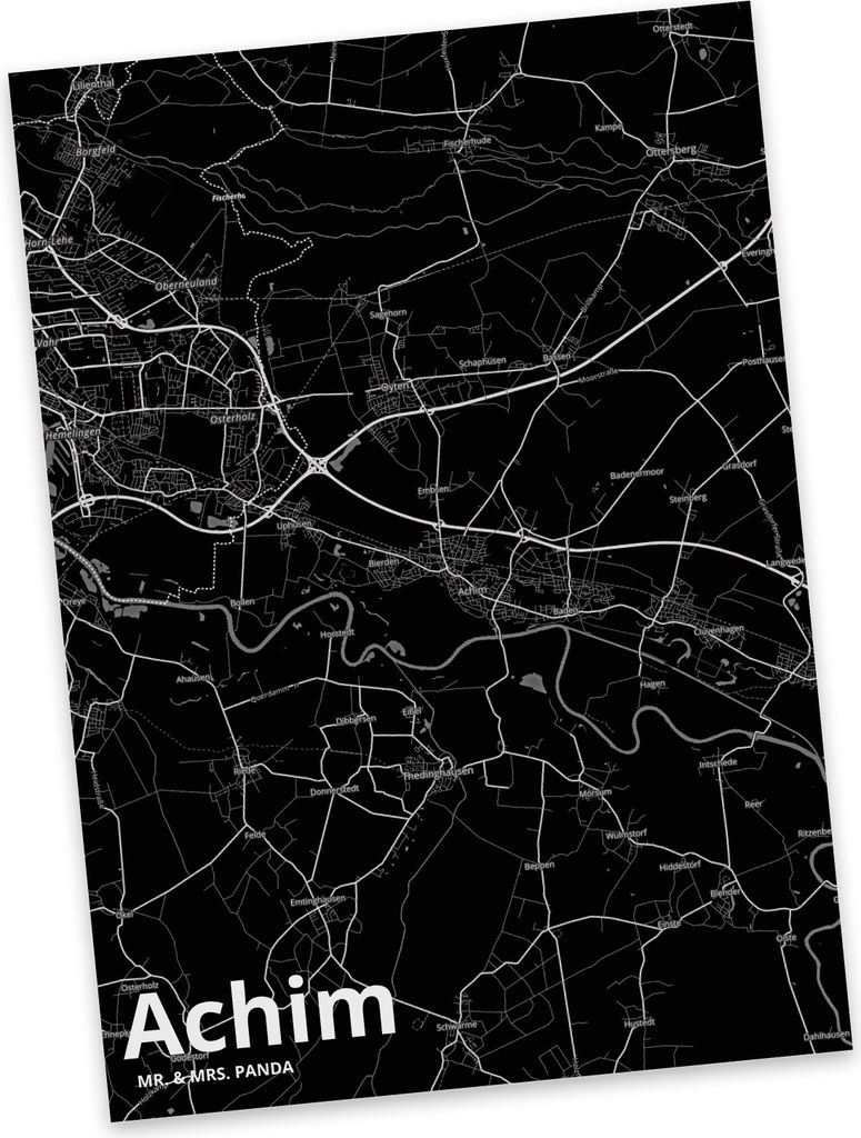 Mr. & Mrs. Panda Postkarte Achim - Geschenk, Grußkarte, Ansichtskarten, Stadt Dorf Karte Landkarte Map Stadtplan, Postkarten, Ansichtskarte, bildk...