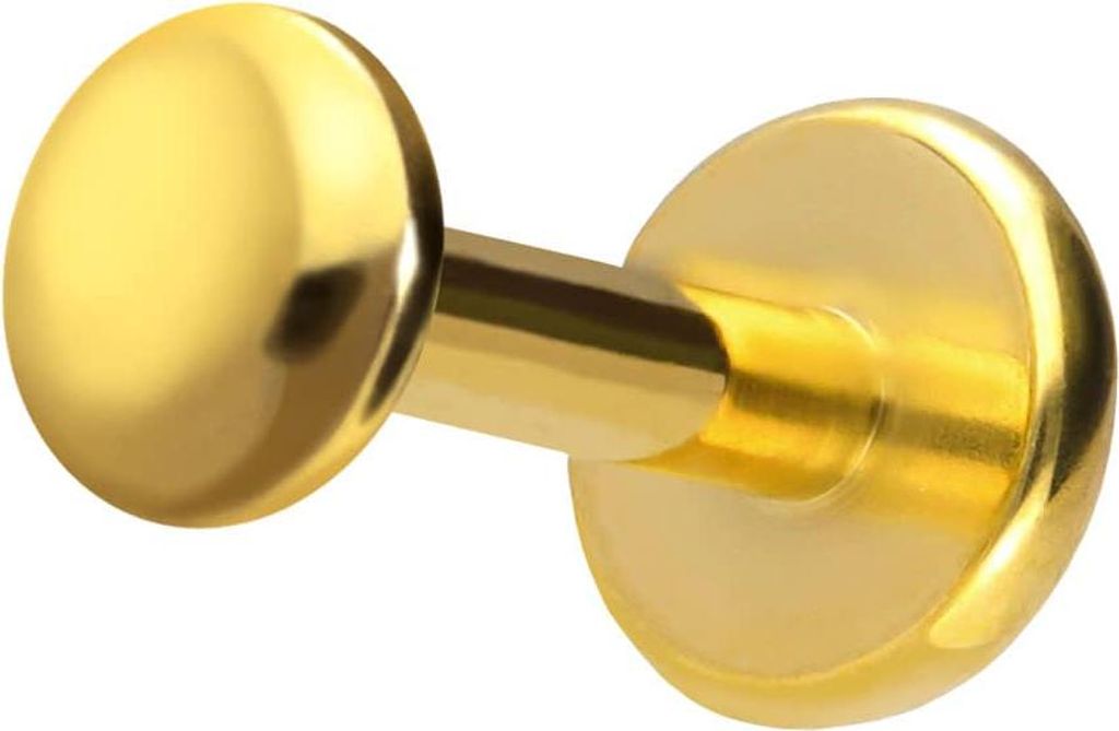 Ohrpiercing, Nasenpiercing Titan Labret mit Push Fit DISC Gold Stablänge: 7mm | Stabstärke: 1,2mm | Discgröße: 3mm