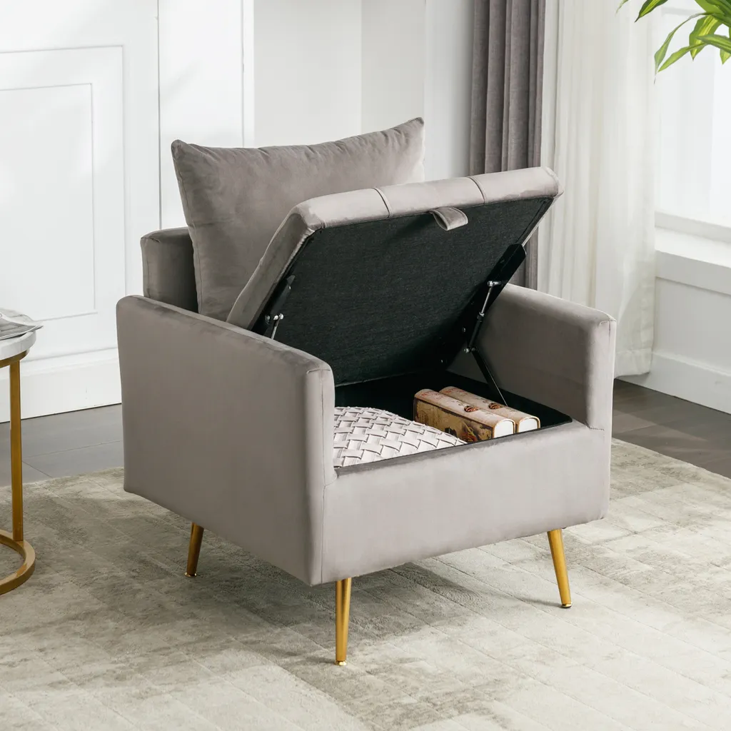 Fauteuil de salon avec coffre de rangement Fortuna Lai Velours et Or