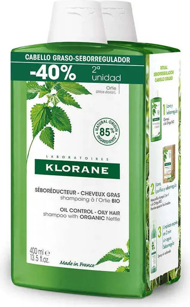 Shampooing Traitant Ortie Klorane 400ml Duo pour Cuir Chevelu Gras