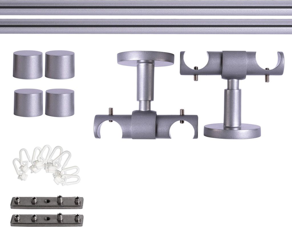 Victoria M. Gardinenstange Set Innenlauf, 2-läufig, 19 mm, 160 cm, silber + Decke, Kappe, Gleiter Komplettset Innenlauf mit Halterungen & Ends...