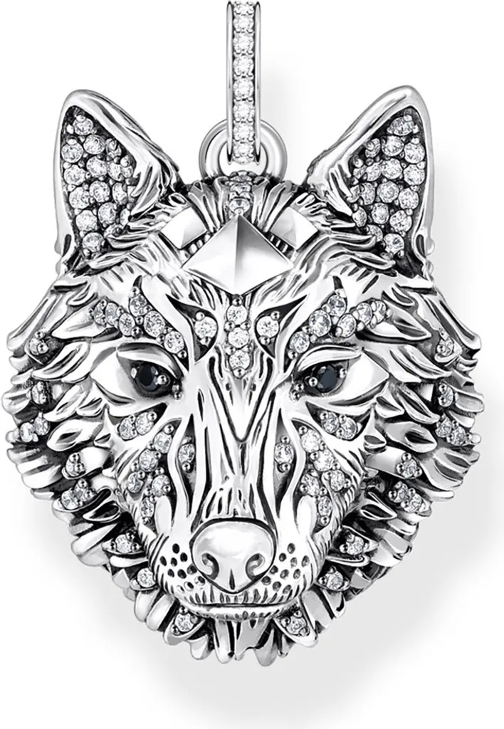 Pendentif Tête de Loup Argent 925 Noirci pour Homme et Femme Unie