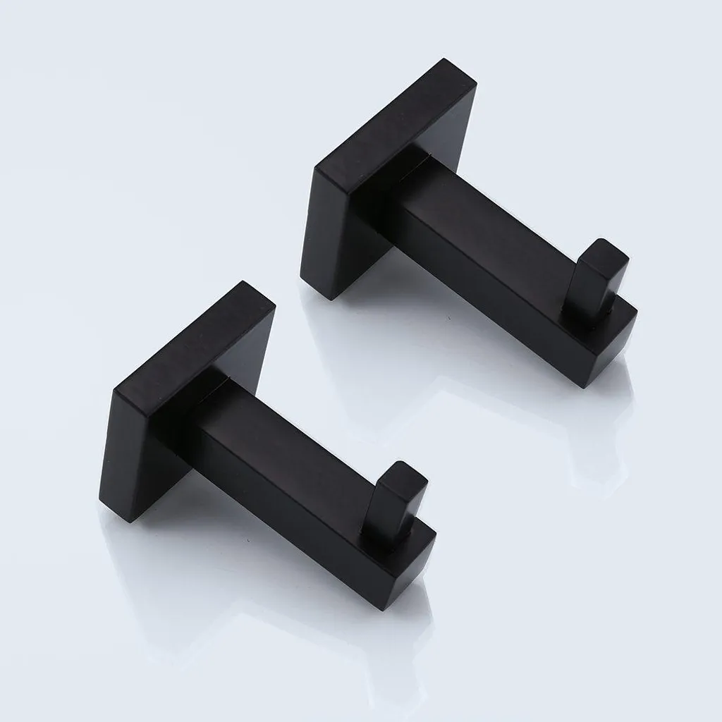 Patère murale noire mate carrée pour salle de bain et cuisine x2