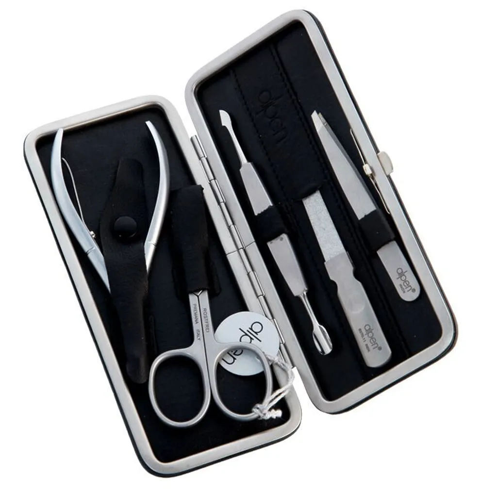 Set de manucure en acier inox collection cuir noir - Kit 7 accessoires