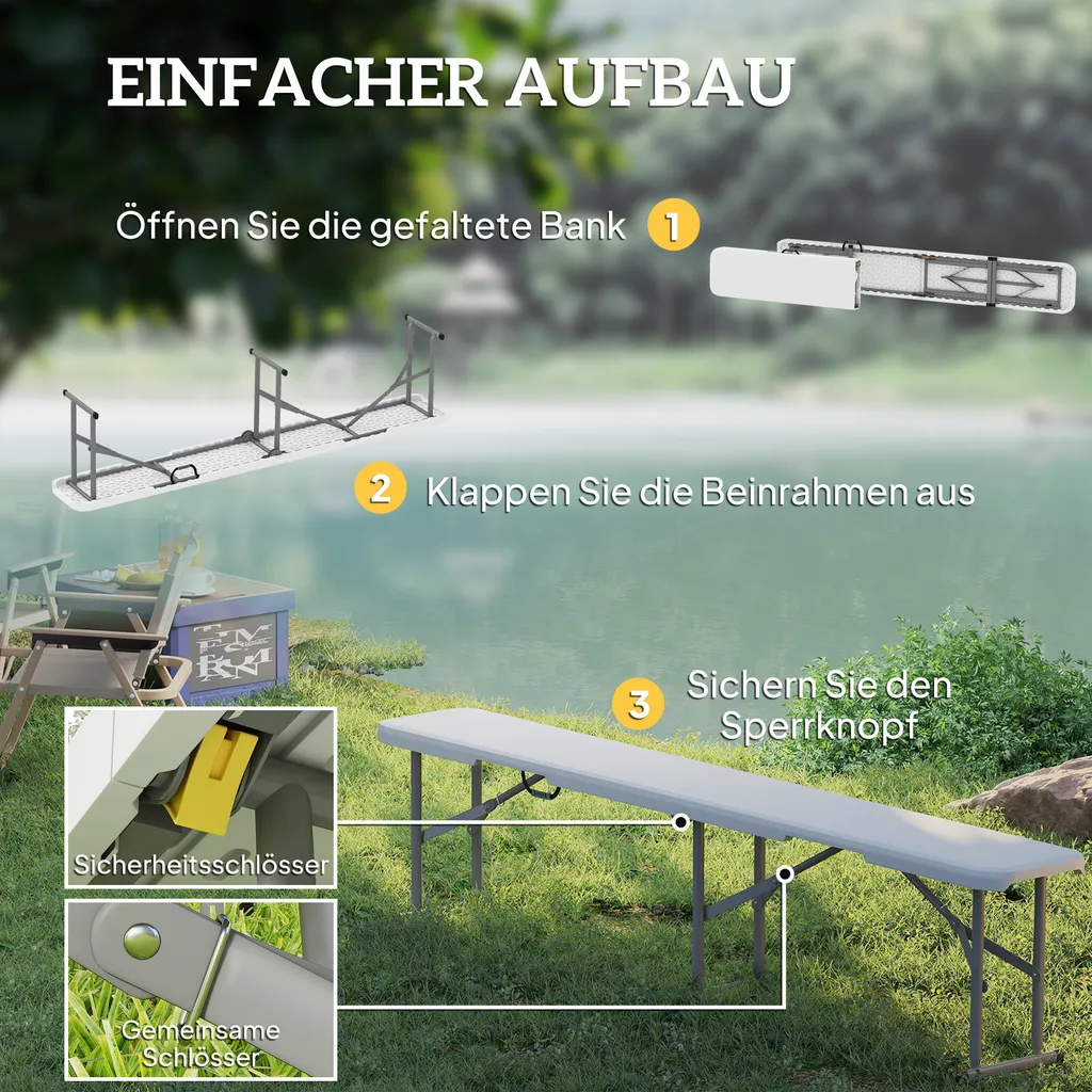 Panca pieghevole da giardino in HEPE 182 cm, panca per interni ed