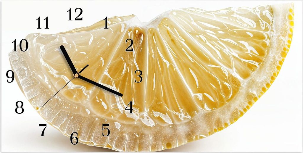 Wanduhr aus Glas mit Motiv Zitronenscheibe- 60 x 30 cm - inkl. Aufhängesystem