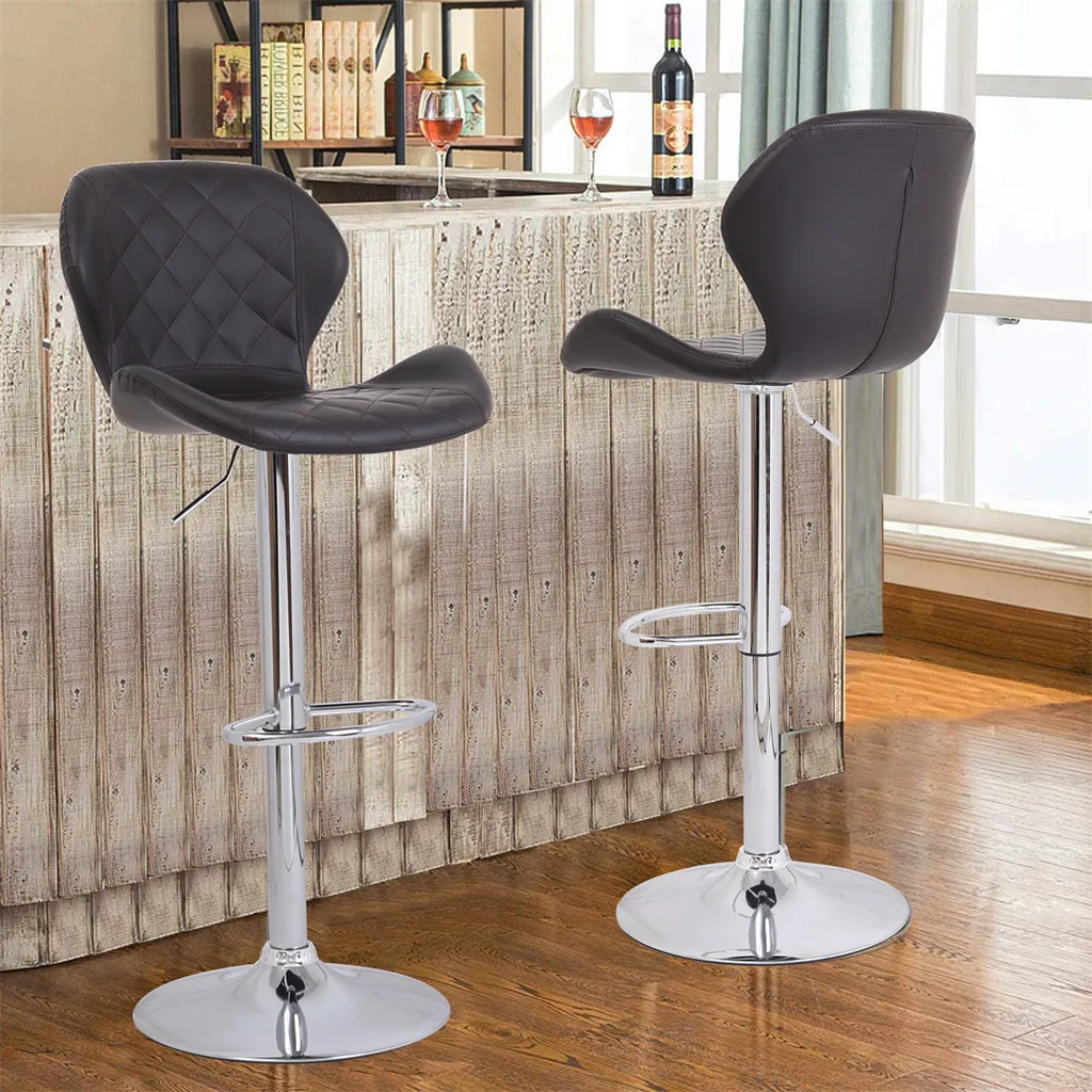 Tabouret de Comptoir Pivotant et Chaise de Bar Design en Cuir Noir x2