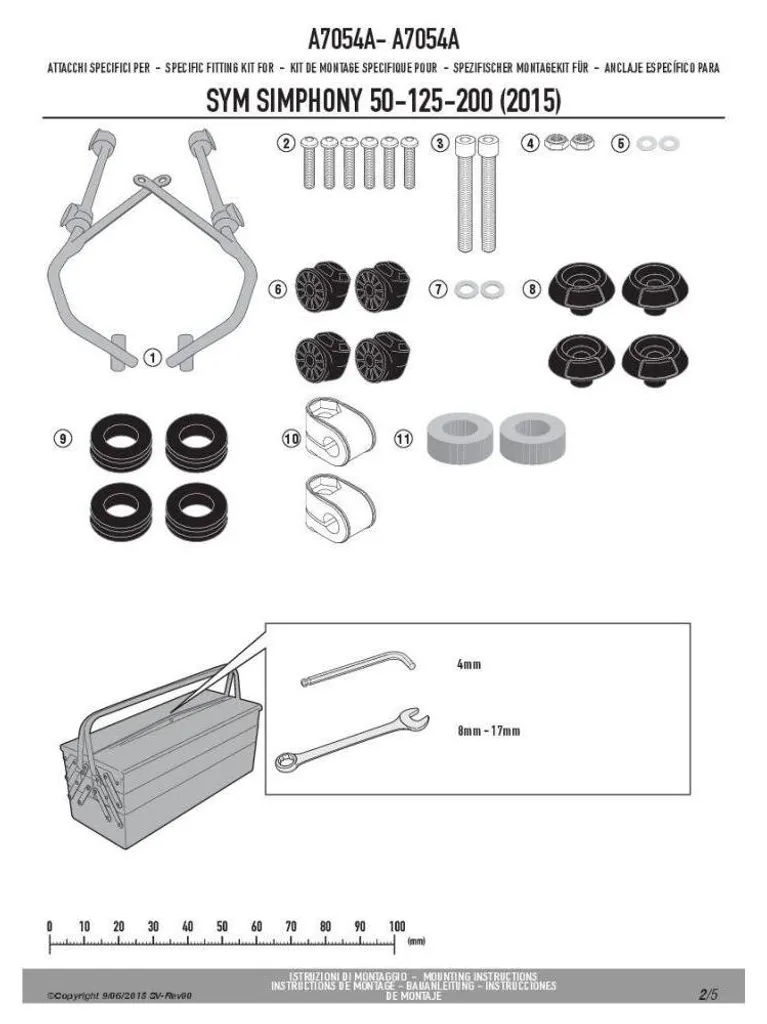 Kit de fixation pare-brise 7054A pour SYM Symphony ST 50 125 200