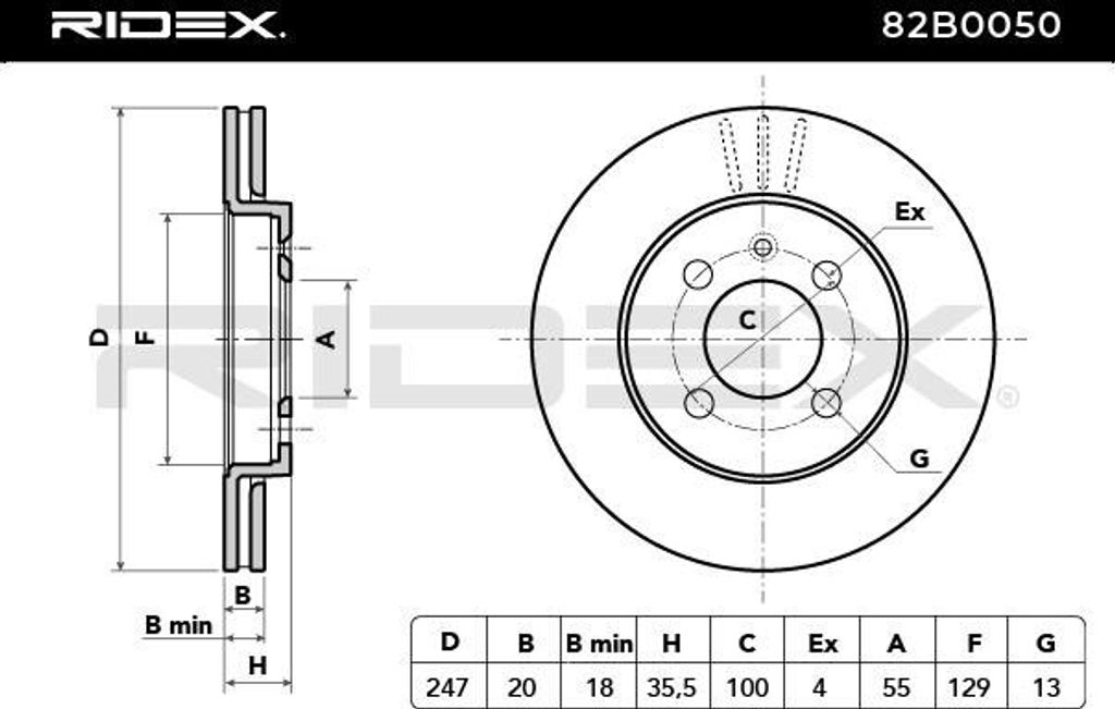 RIDEX 82B0050 - OE LK3501124 Bremsscheibe, Vorderachse für C1 (PM, PN), C1 II (PA, PS), 108, 206 CC (2D), 206 (2A/C), Aygo (B1), Aygo (B4)