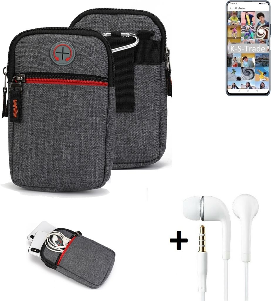 K-S-Trade Gürteltaasche + Kopfhörer kompatibel mit Huawei Y9a Handy Tasche Holster Schutz Hülle Handy Hülle grau Zusatzfächer 1x