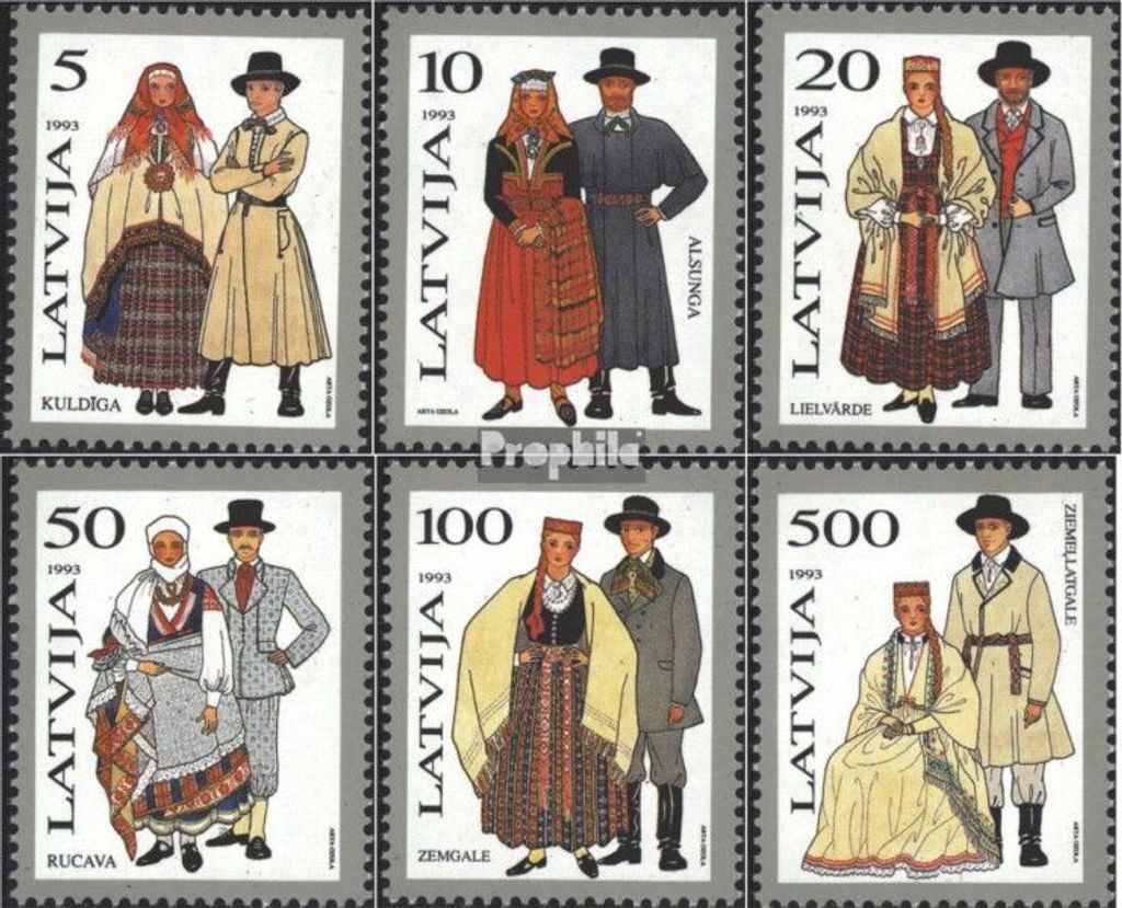 Briefmarken Lettland 1993 Mi 351-356 (kompl.Ausg.) postfrisch Trachten
