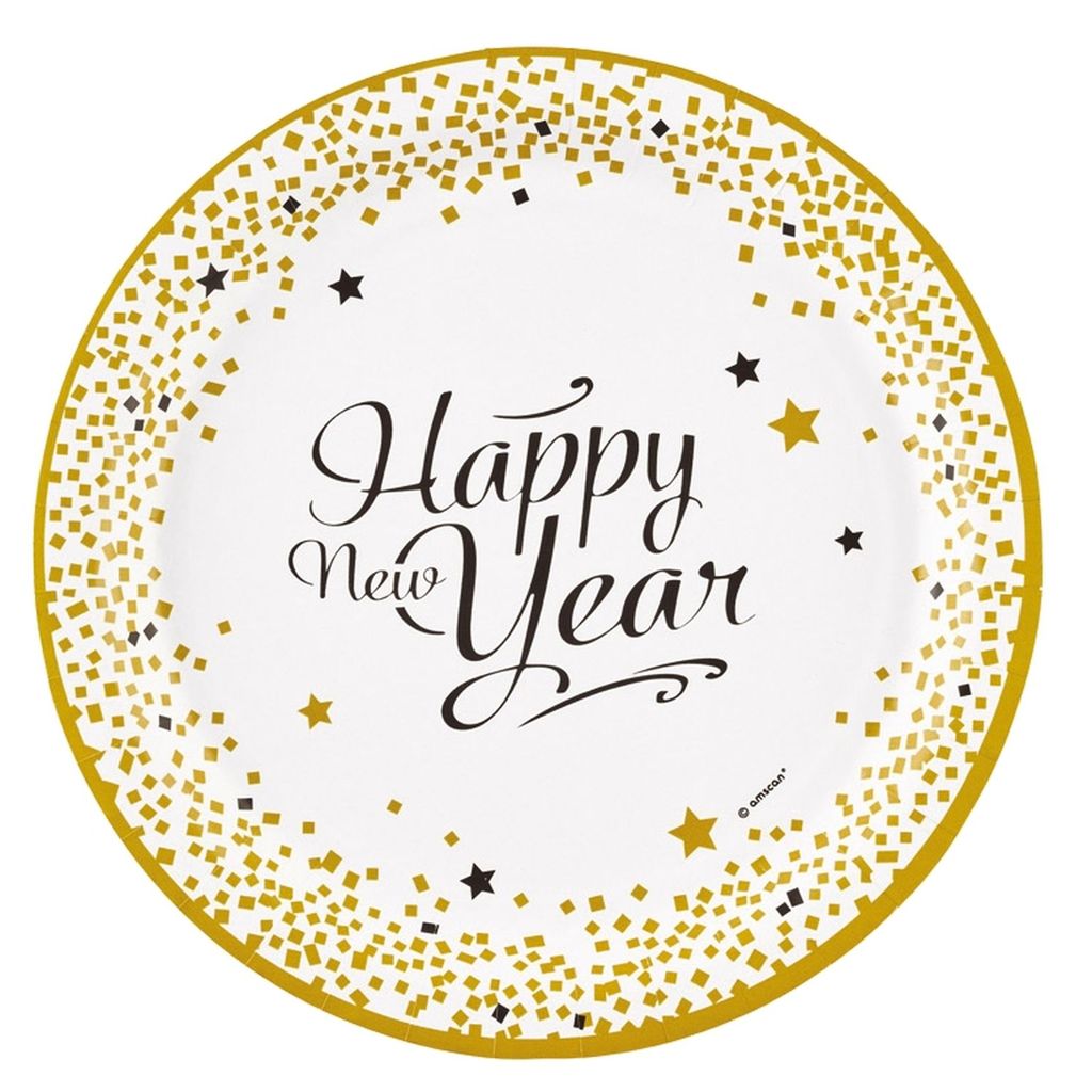 Happy New Year Pappteller 8 Stück gold 23 cm - Einheitsgröße
