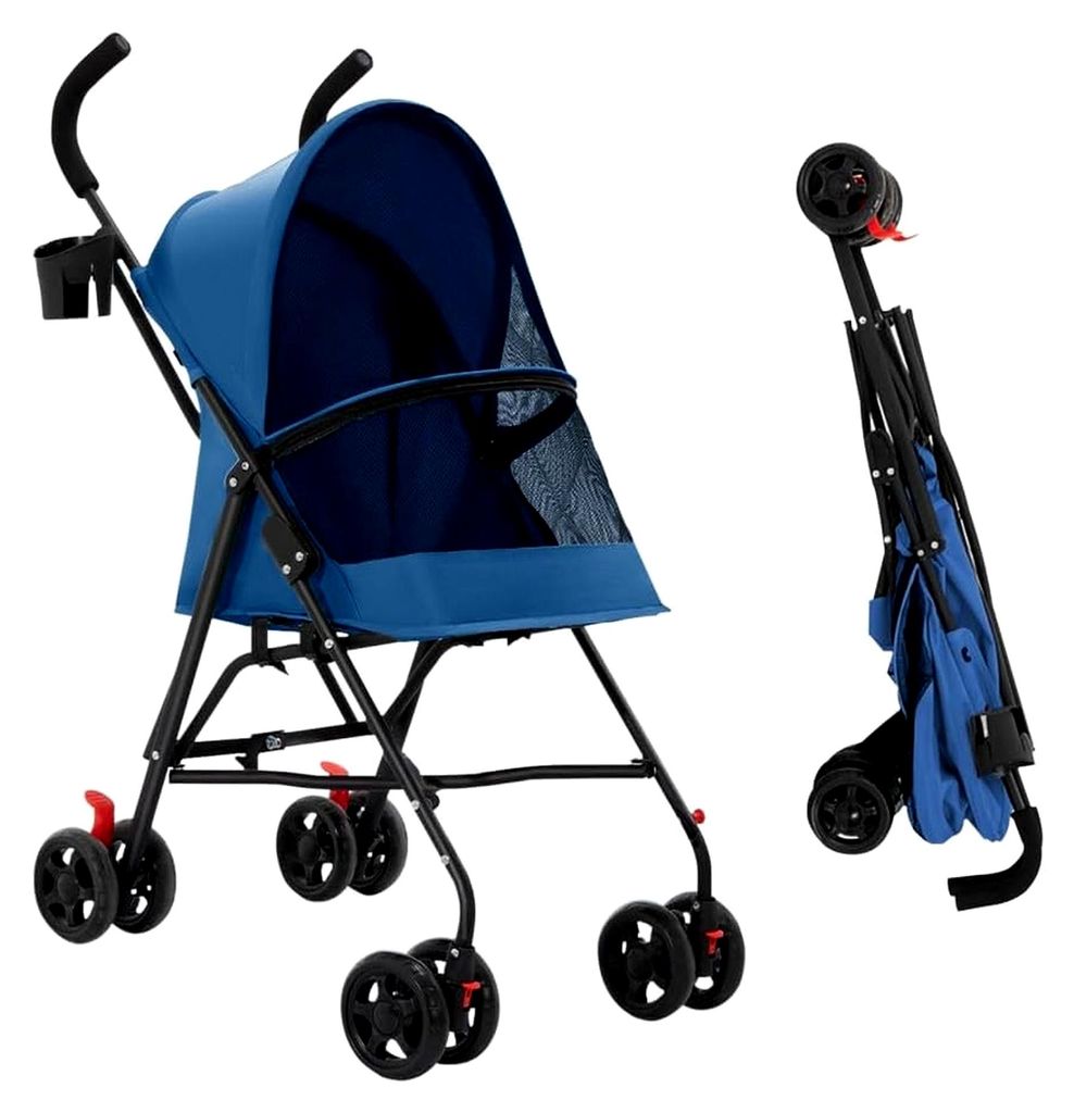 Faltbarer Kinderwagen für Hunde und Katzen, geeignet für kleine und ältere Hunde bis 20 kg, mit 360°-Bremsen, XXL-Korb, 3 Fenstern und Getränk...