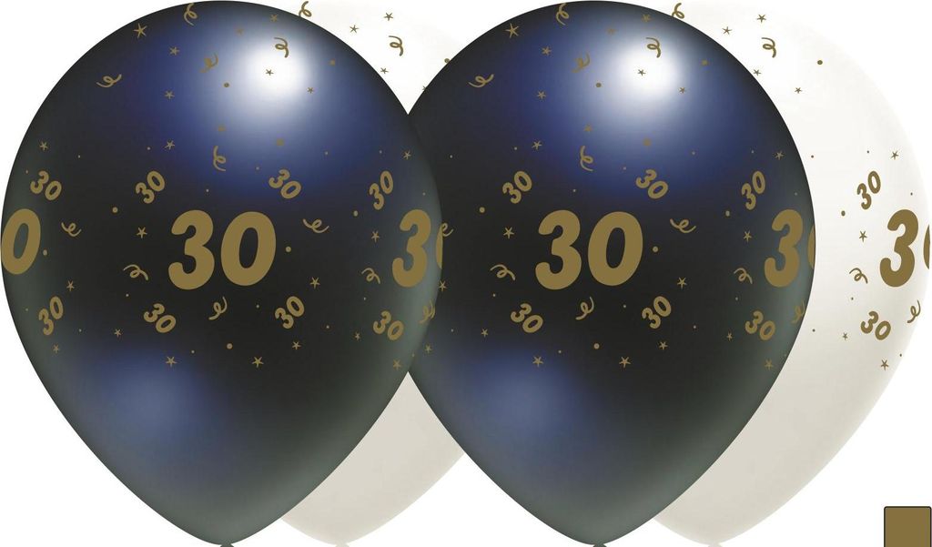 Schwarze Geburtstagsballons, "30", 30cm, 10 Stück.