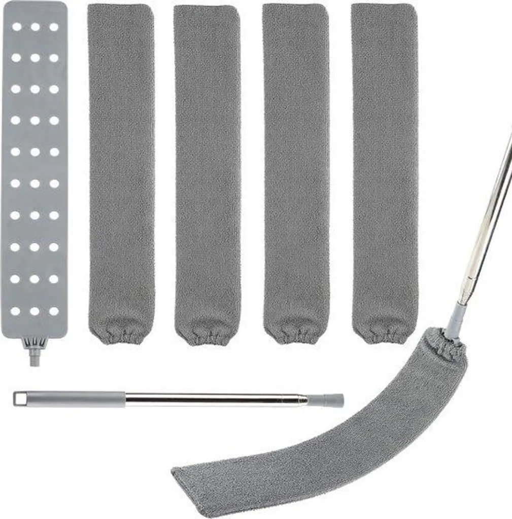 Brosse à poussière pour meubles et recoins avec 4 lavettes durables