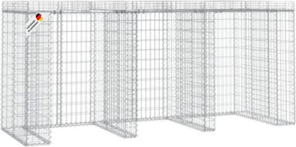 DELUKE 3er Gabionen Mülltonnenbox ESOL mit Dach | 120x270x91cm| Mülltonnenverkleidung für 3 Tonnen Gabionenwand Müllbox aus Steinen Mülltonn...