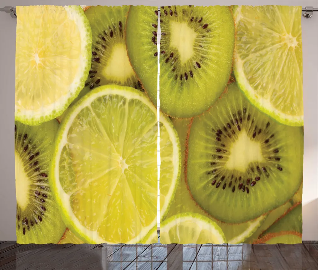 Rideau rustique Kiwi ABAKUHAUS 280x225cm en jaune vert avec crochets