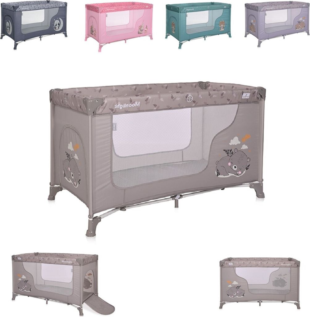 Lorelli Baby Reisebett Laufstall Moonlight seitliche Öffnung Tragetasche faltbar braun