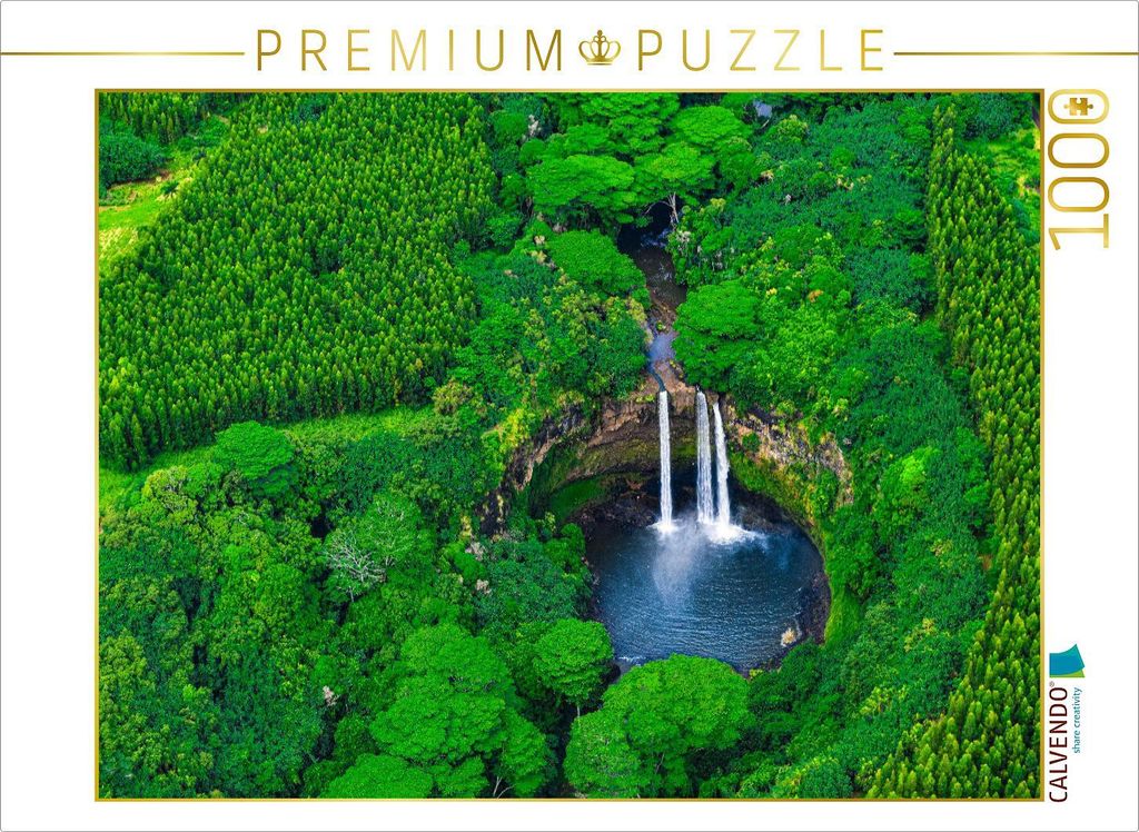 CALVENDO Puzzle Luftaufnahme der Wailua Wasserfälle in Kauai, Hawaii, USA | 1000 Teile Lege-Größe 64x48cm Foto-Puzzle für glückliche Stunden