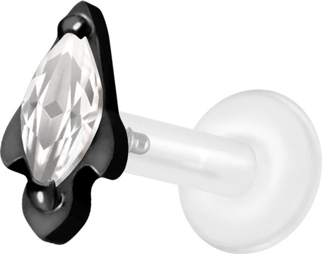 Ohrpiercing, Nasenpiercing PTFE Labret mit Innengewinde + Titan-Aufsatz KRISTALLRAKETE Schwarz Stablänge: 8mm | Stabstärke: 1,6mm