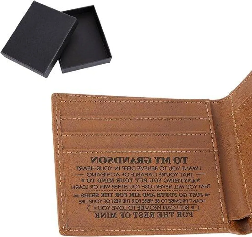 Portefeuille pour homme en cuir véritable marron gravé et nommé