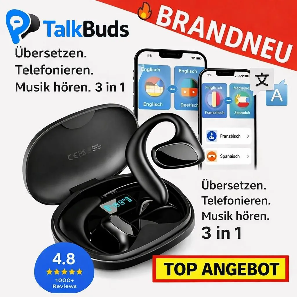 TalkBuds™ Écouteurs traducteurs 3 en 1 - Traduction temps réel Pro