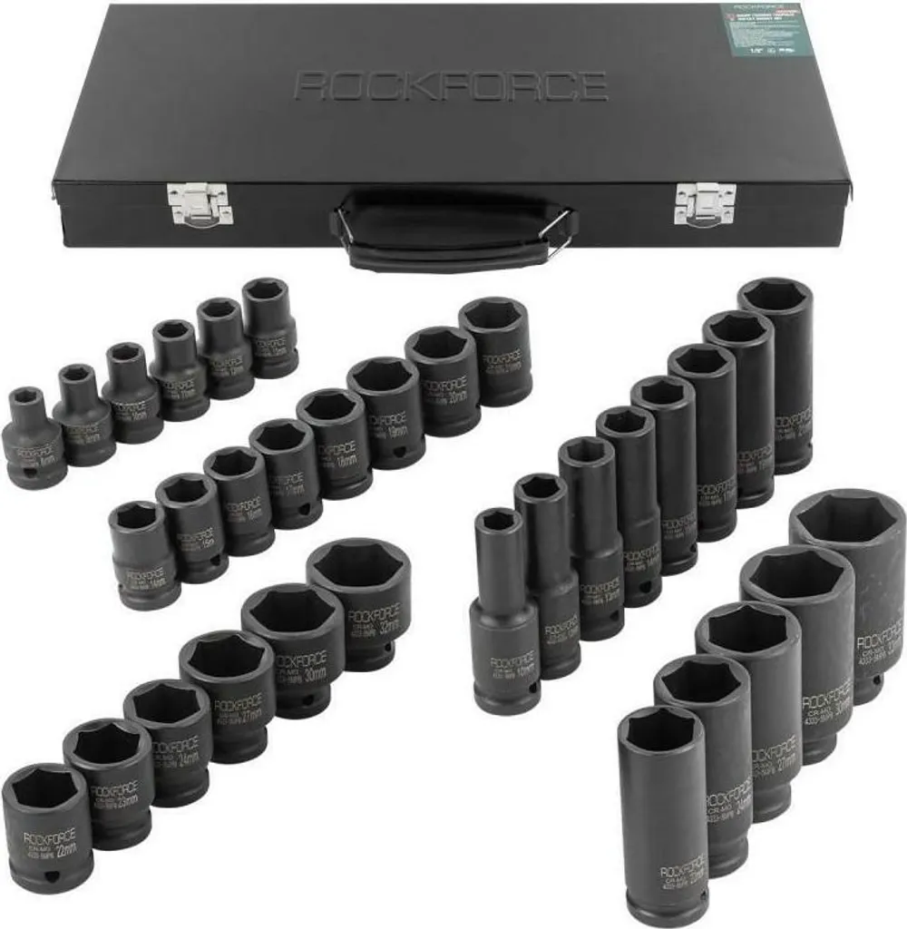 Kit Bussole Impatto 1/2 Rockforce 33 Pezzi 8-32mm Acciaio Cr-Mo
