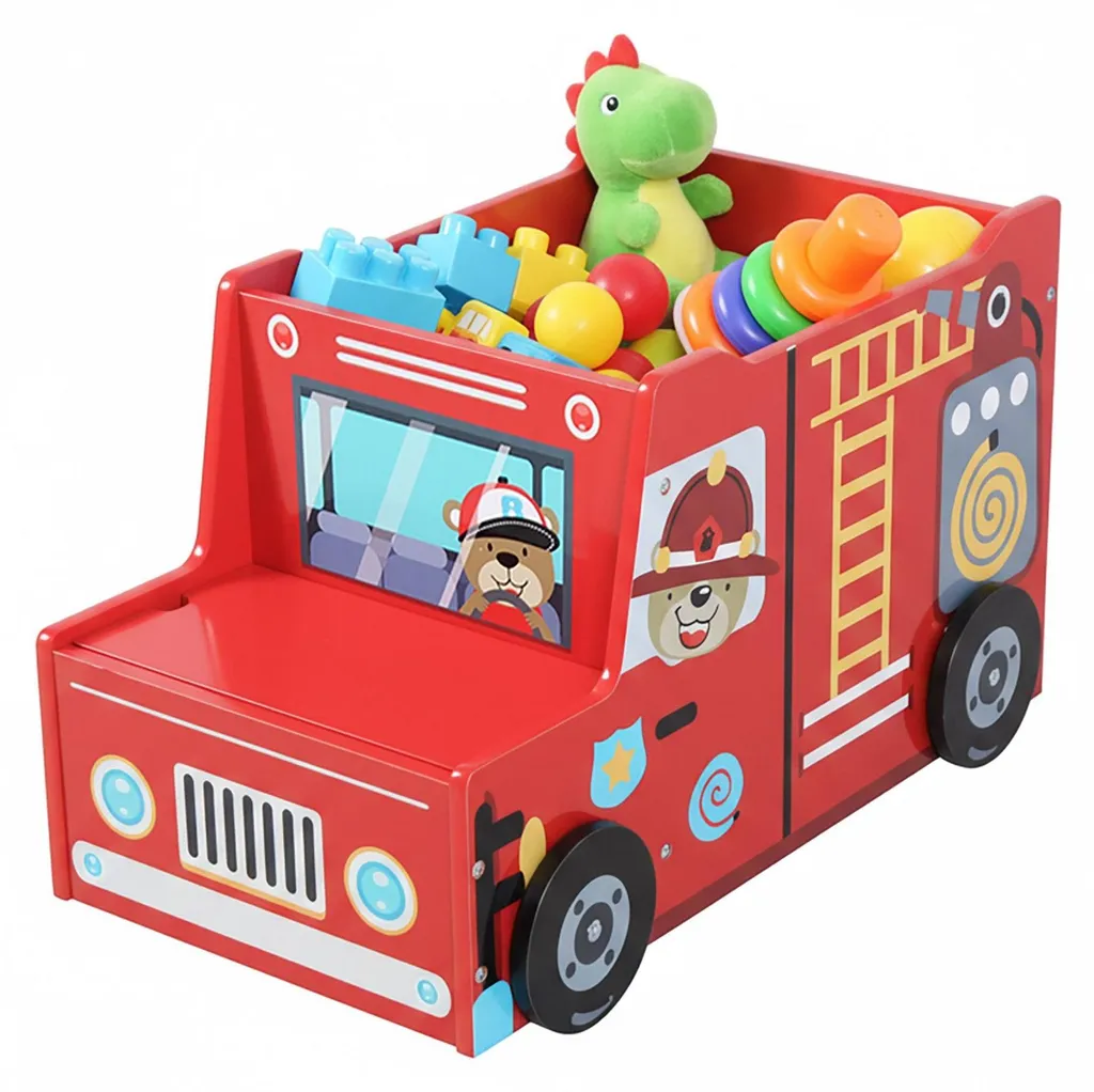 Coffre à jouets enfant design camion de pompiers et cachette discrète