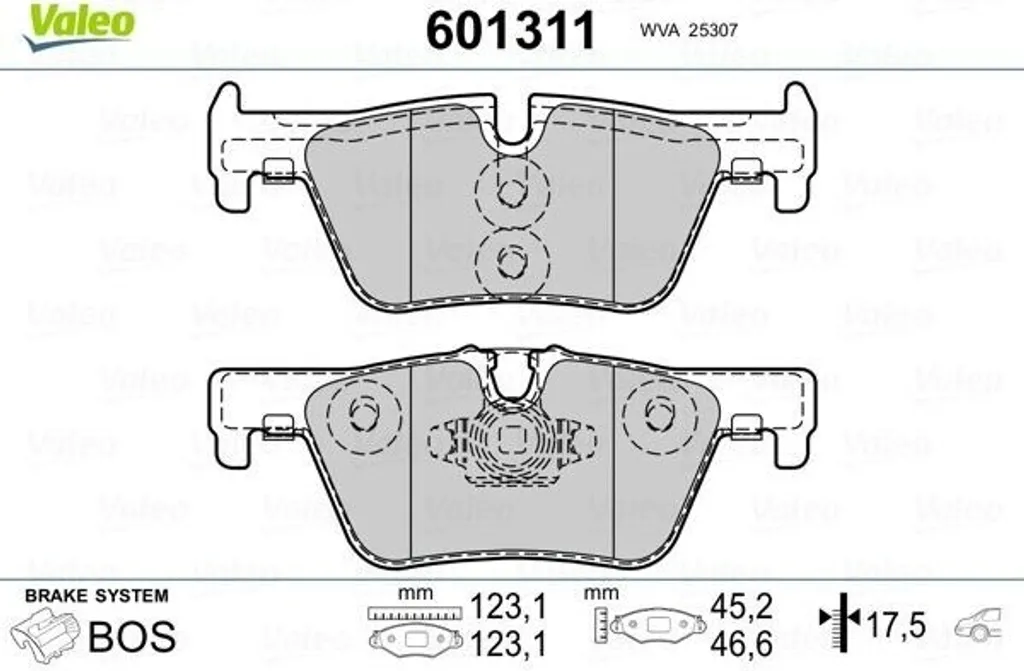 Valeo 601311 Plaquettes de frein arrière OE 34216873093 pour BMW Série 3