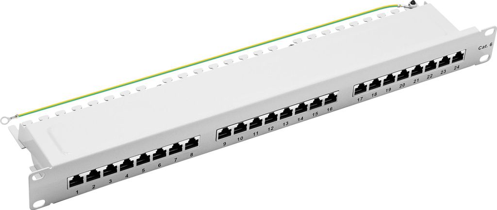 ProfiPatch Cat.6 Patchpanel Verteilerfeld 24 Port Patchfeld RJ45 geschirmt Rackeinbau 1HE grau