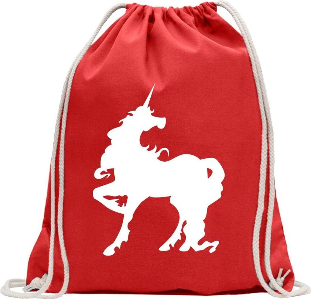 Kiwistar - Turnbeutel - rot - Einhorn - Fun Rucksack Sport Beutel Gymsack Baumwolle mit Ziehgurt