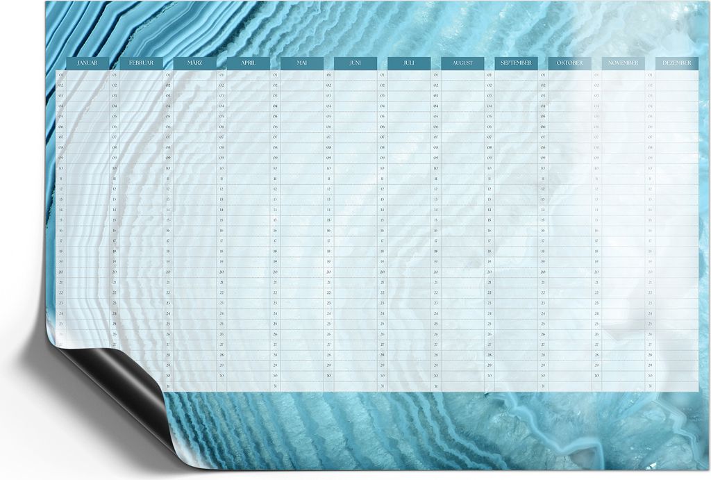 DEQORI Magnetmatte Universal 30x21 cm (A4) 'Jahresplaner 2 Blau (DE)' Magnetfolie Kalender Planer