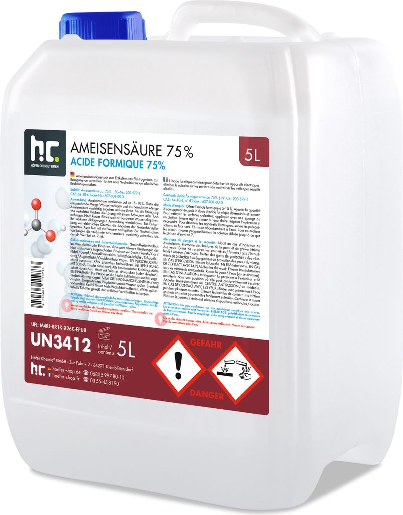 5 L Ameisensäure 75% technische Qualität zur Entkalkung von Produktbild 